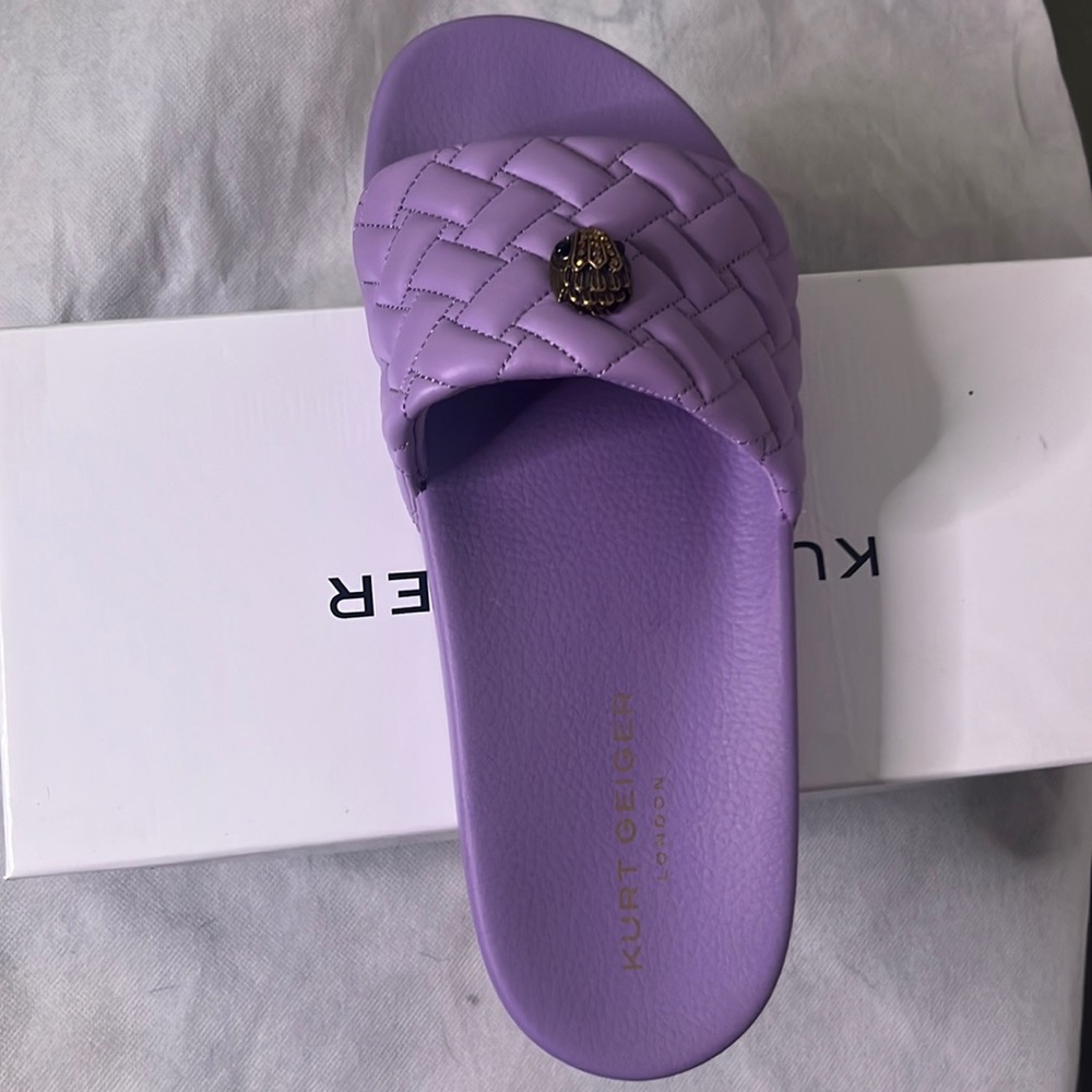 Kurt Geiger Meena Eagle Head Ornament Quilted Pool Slides - Purple Size 10M